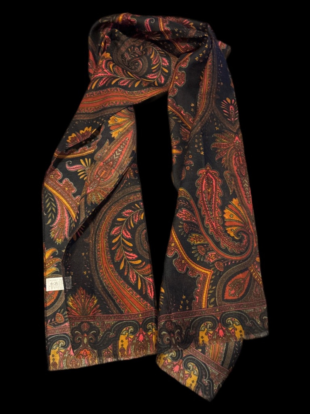 Vintage Paisley Black Scarf with Autumn Hues NWOTS - Picture 5 of 13